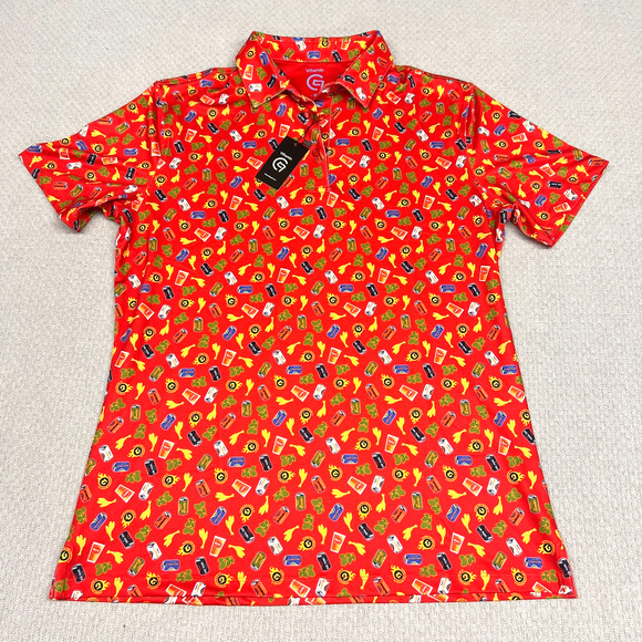 Vitamin G Polo Shirt XL Red Geometric Beer Hops Performance Golf NWT - Picture 1 of 8